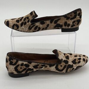 Sam Elderman Alvin Leopard Print Flat Loafer Shoe 7.5 M Leather Calf Fur Slip On